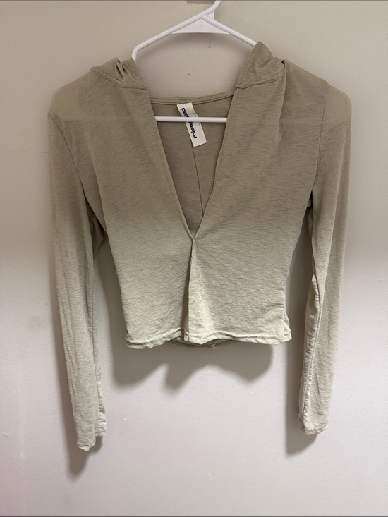 Tops - Light Olive Hooded V-Neck Long Sleeve Top